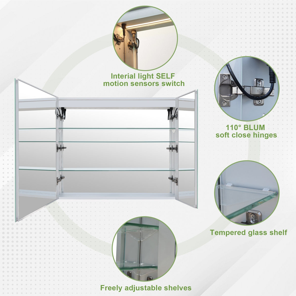 Forclover 30-in x 30-in Lighted LED Fog Free Surface/Recessed Mount Silver Mirrored Soft Close Medicine Cabinet with Outlet