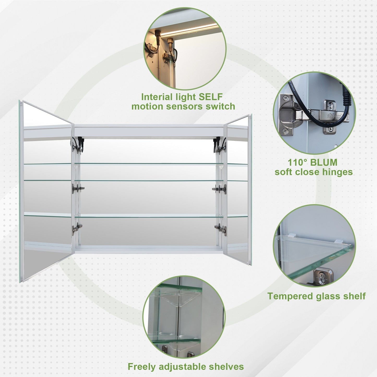Forclover 30-in x 30-in Lighted LED Fog Free Surface/Recessed Mount Silver Mirrored Soft Close Medicine Cabinet with Outlet