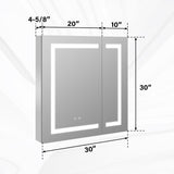 Forclover 30-in x 30-in Lighted LED Fog Free Surface/Recessed Mount Silver Mirrored Soft Close Medicine Cabinet with Outlet