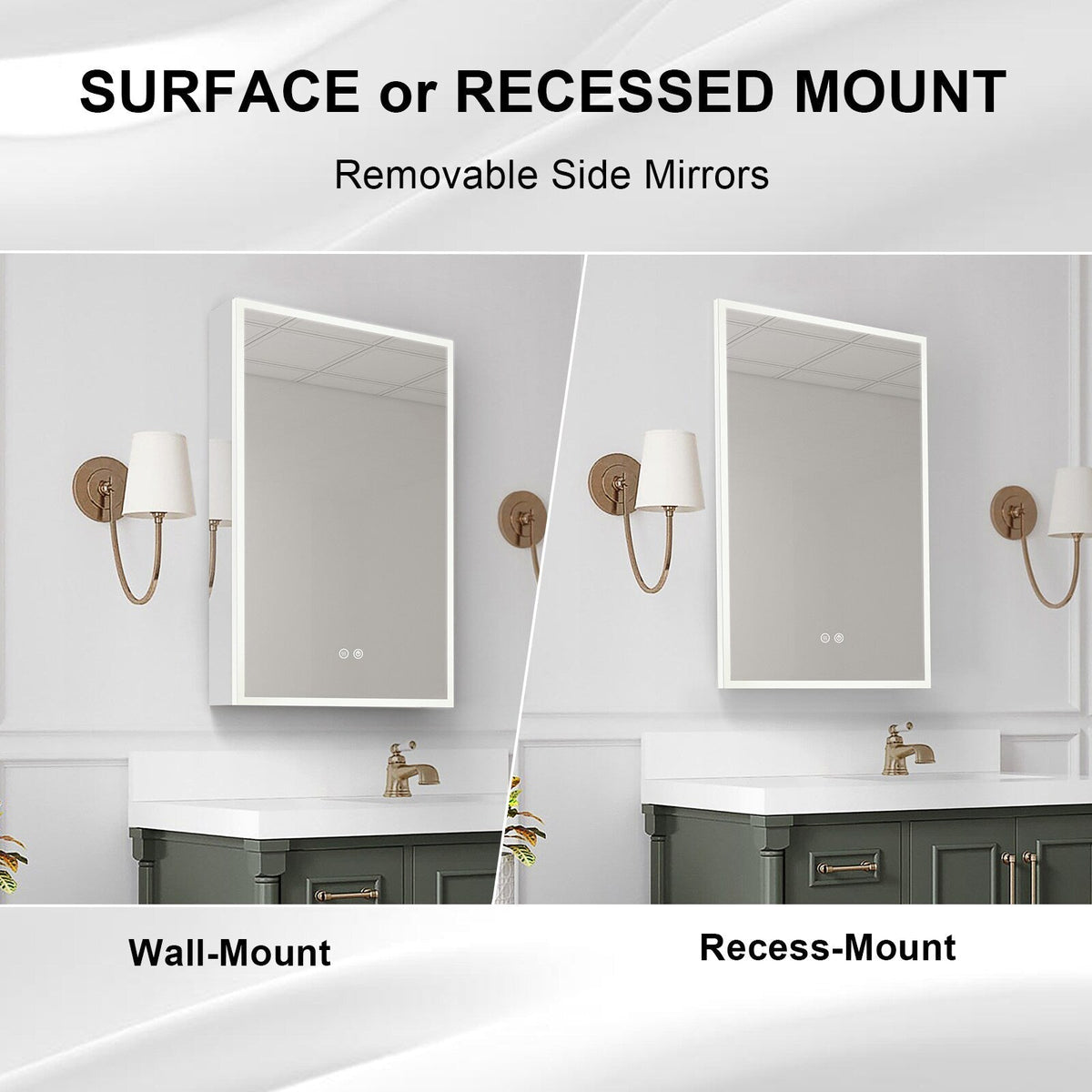 Forclover 20-in x 30-in Lighted LED Fog Free Surface/Recessed Mount Silver Mirrored Soft Close Medicine Cabinet with Outlet