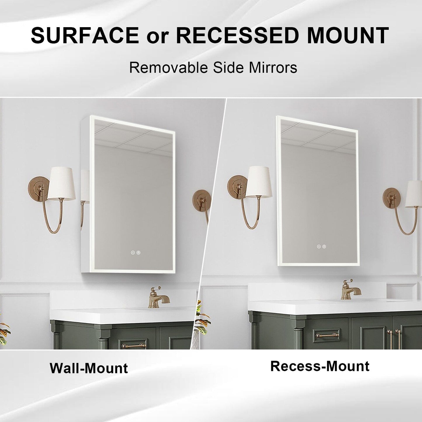 Forclover 20-in x 30-in Lighted LED Fog Free Surface/Recessed Mount Silver Mirrored Soft Close Medicine Cabinet with Outlet