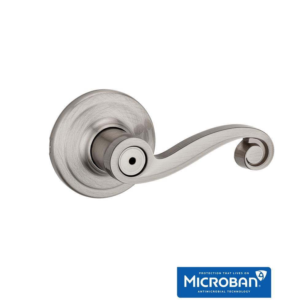 Lido Satin Nickel Privacy Bed/Bath Door Lever Featuring Microban Antimicrobial Technology - Super Arbor