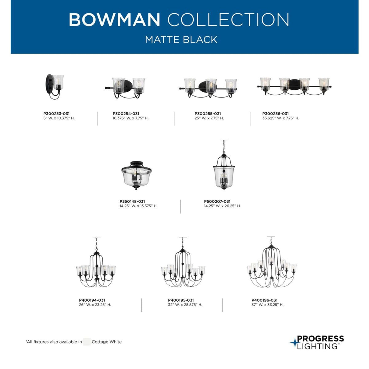 Progress Lighting Bowman 4-Light Cottage White Coastal Clear Glass Bell Medium Hanging Pendant Light