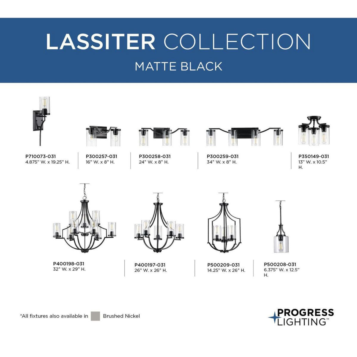 Progress Lighting Lassiter 9-Light Matte Black Traditional Chandelier