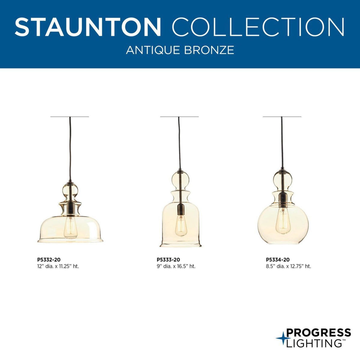 Progress Lighting Staunton 3-Light Antique Bronze Bohemian/Global Tinted Glass Globe Small Hanging Pendant Light