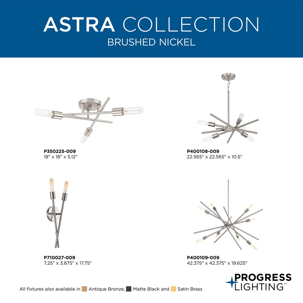 Progress Lighting Astra 8-Light Matte Black Modern/Contemporary Chandelier