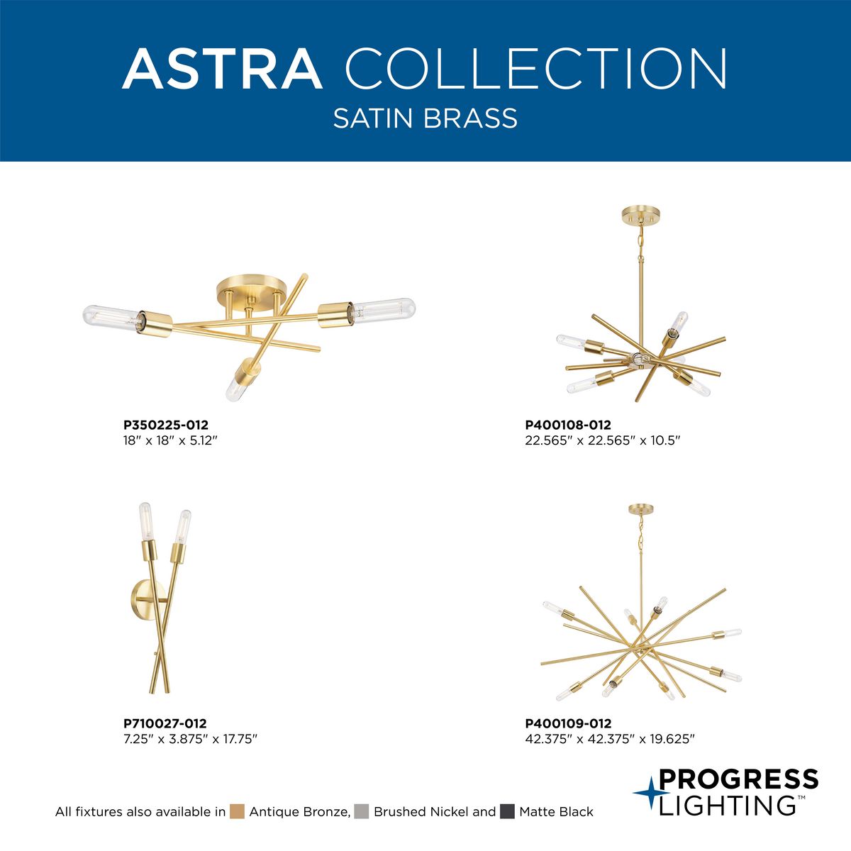 Progress Lighting Astra 8-Light Matte Black Modern/Contemporary Chandelier