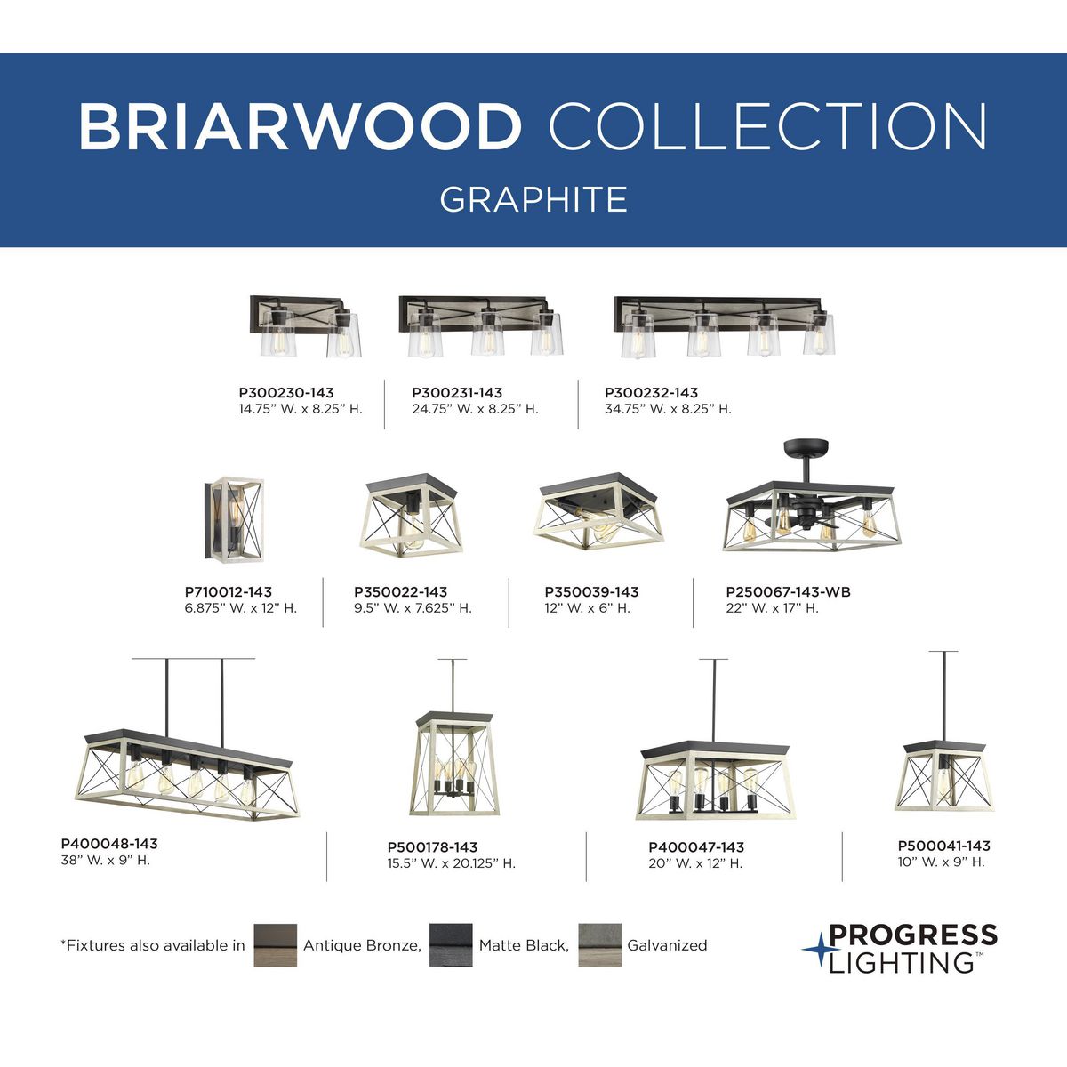 Progress Lighting Briarwood 4-Light Textured Black Farmhouse Rectangle Medium Hanging Pendant Light