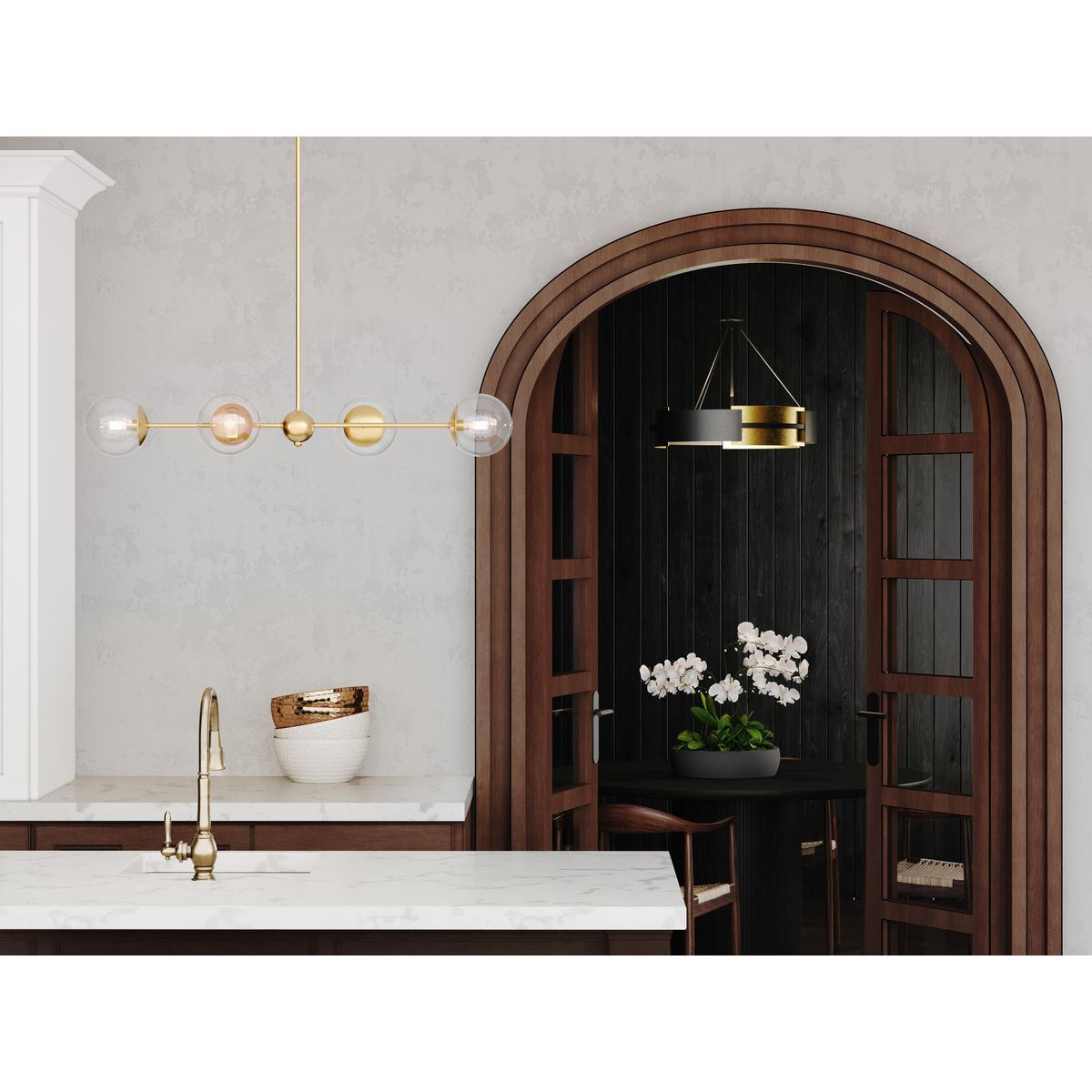 Progress Lighting Lowery 5-Light Black with Distressed Gold Accents Modern/Contemporary Drum Large Hanging Pendant Light