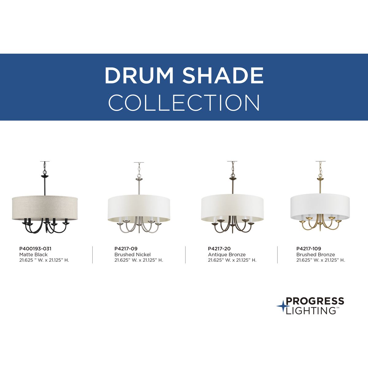 Progress Lighting Drum Shade 5-Light Brushed Nickel Transitional Chandelier