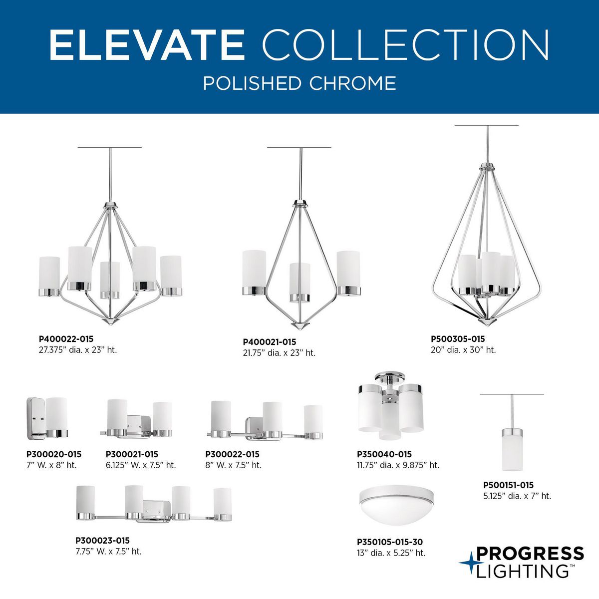 Progress Lighting Elevate 3-Light Polished Chrome Modern/Contemporary Chandelier