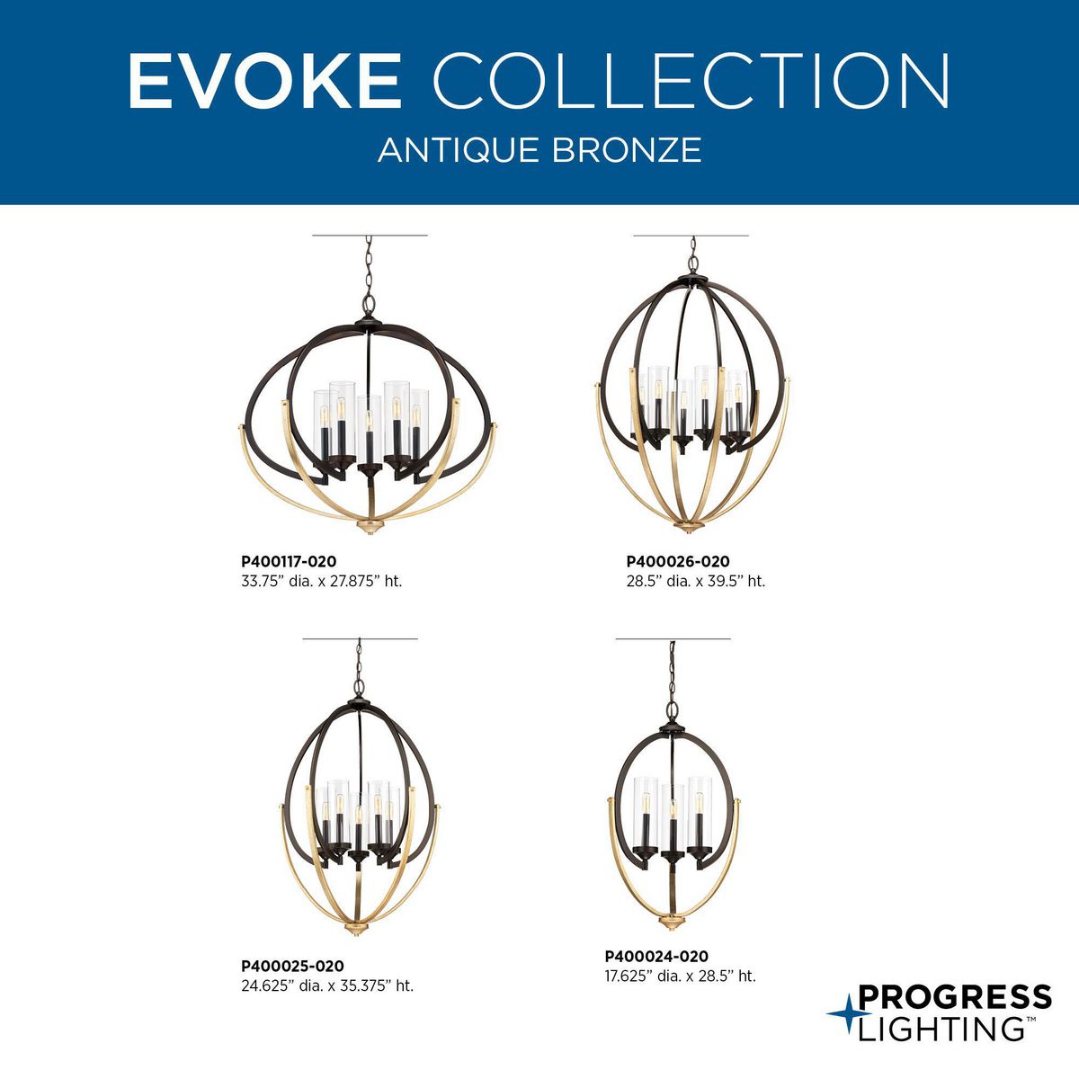 Progress Lighting Evoke 3-Light Antique Bronze Transitional Chandelier