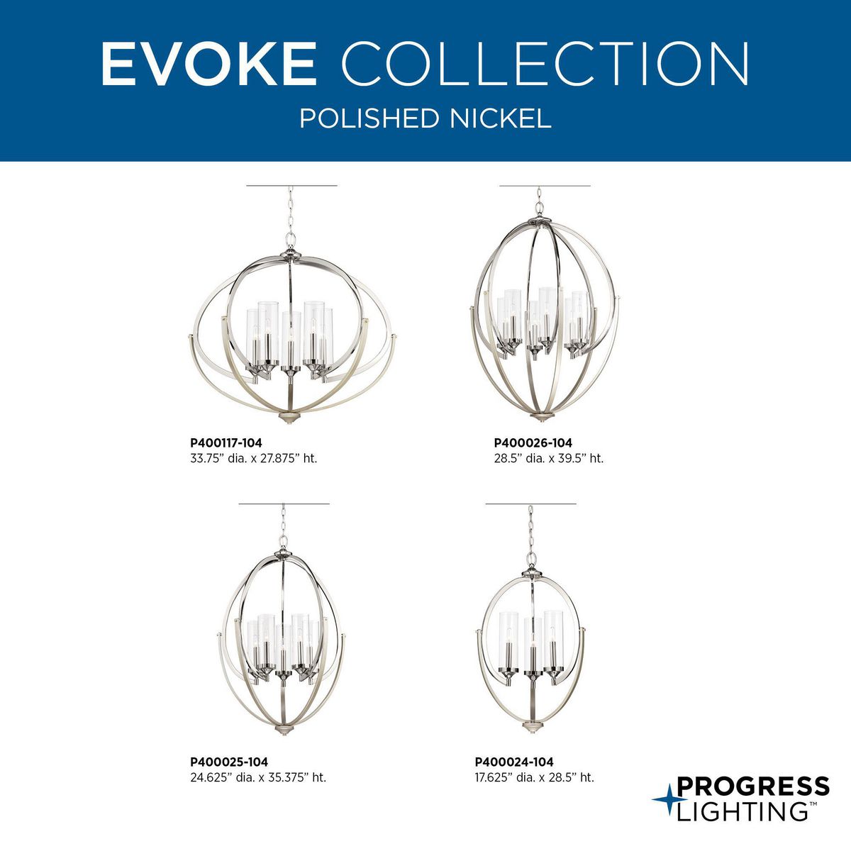 Progress Lighting Evoke 3-Light Polished Nickel Transitional Chandelier