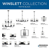 Progress Lighting Winslett 3-Light Matte Black Coastal Seeded Glass Cylinder Medium Hanging Pendant Light