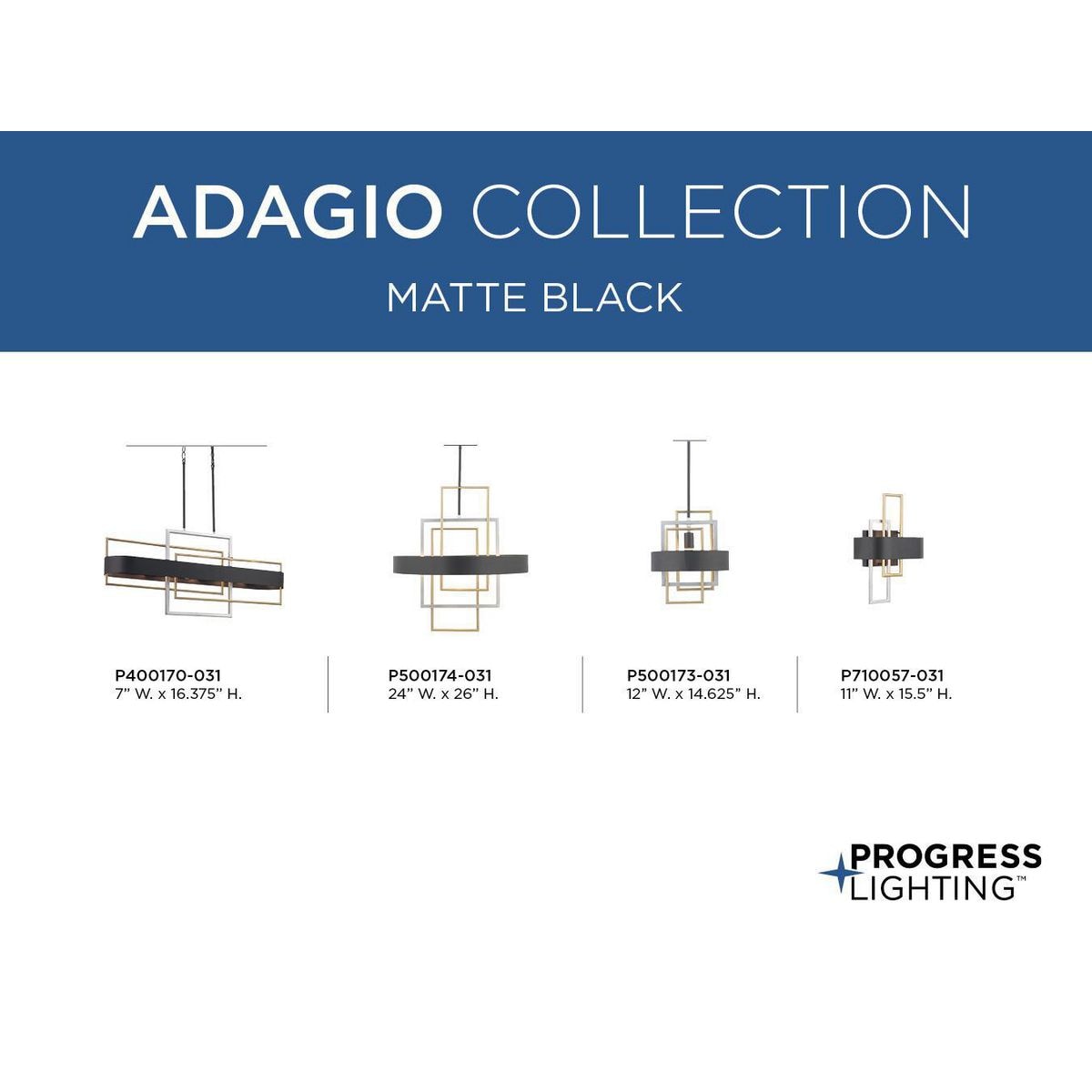 Progress Lighting Adagio 3-Light Matte Black Modern/Contemporary Geometric Medium Hanging Pendant Light