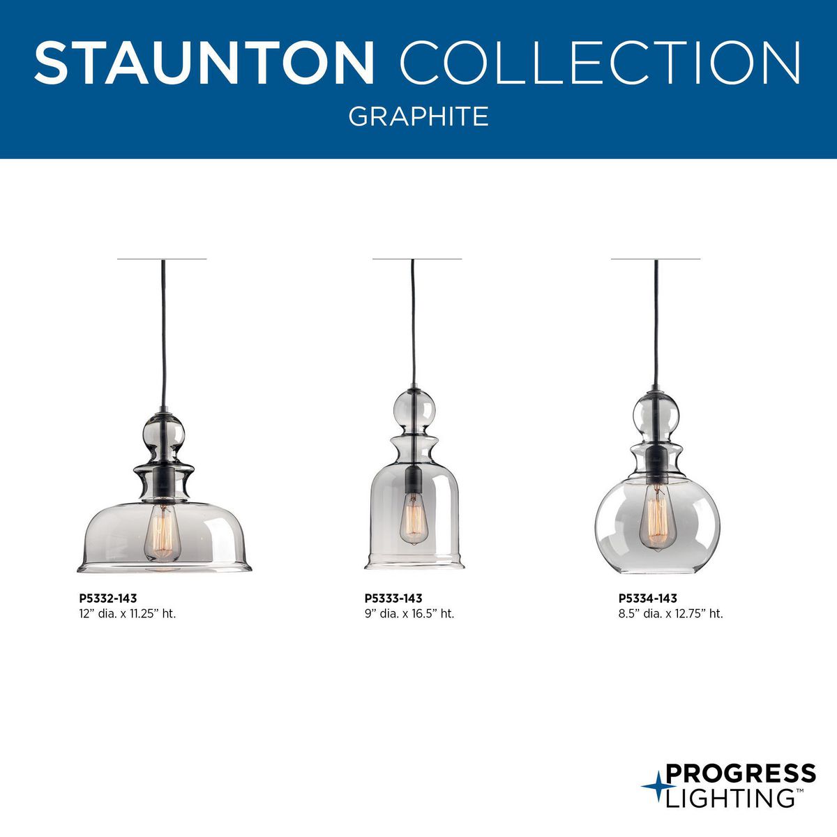 Progress Lighting Staunton 3-Light Antique Bronze Bohemian/Global Tinted Glass Globe Small Hanging Pendant Light