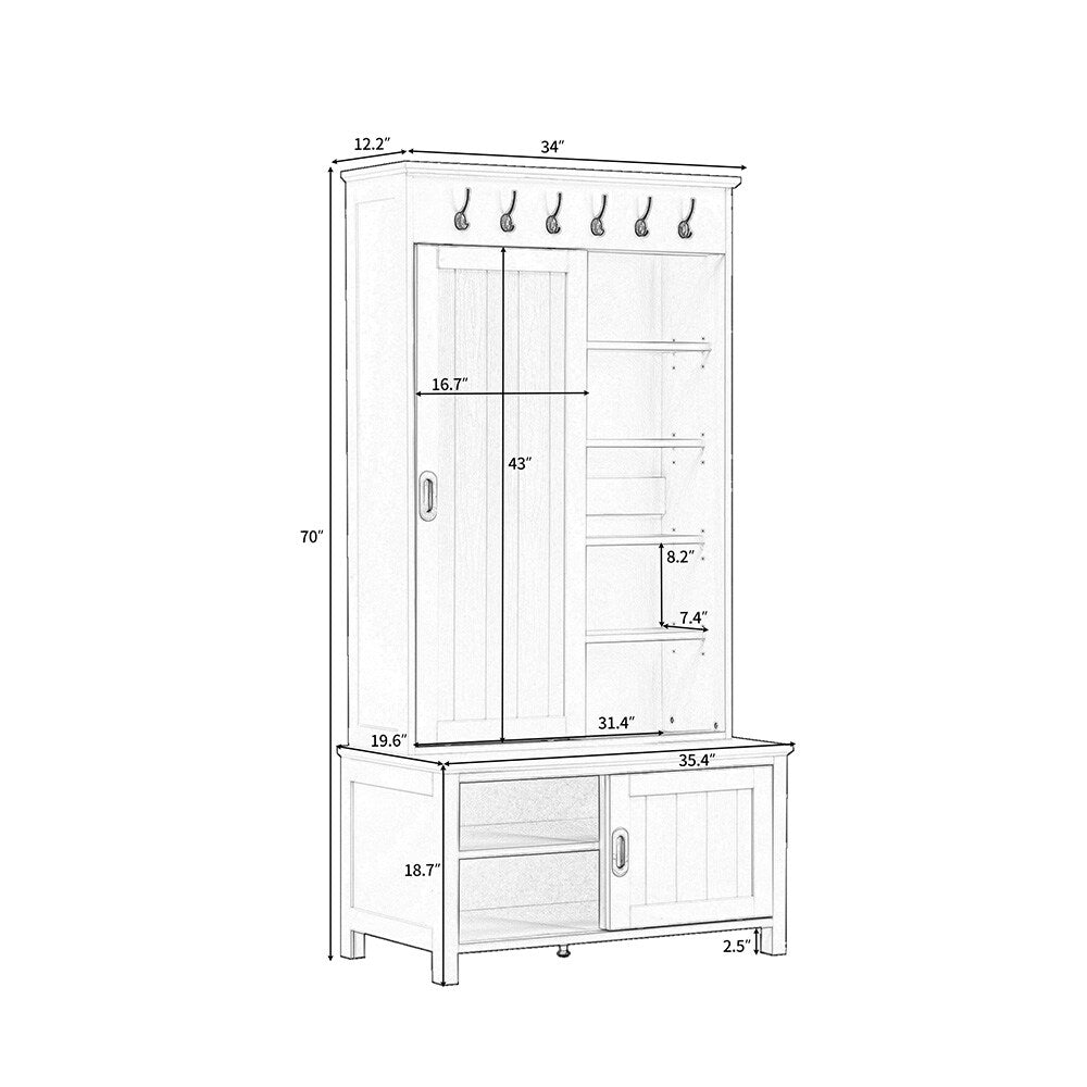 Runesay Hall Tree Farmhouse 35.4-in White Composite Hall Tree