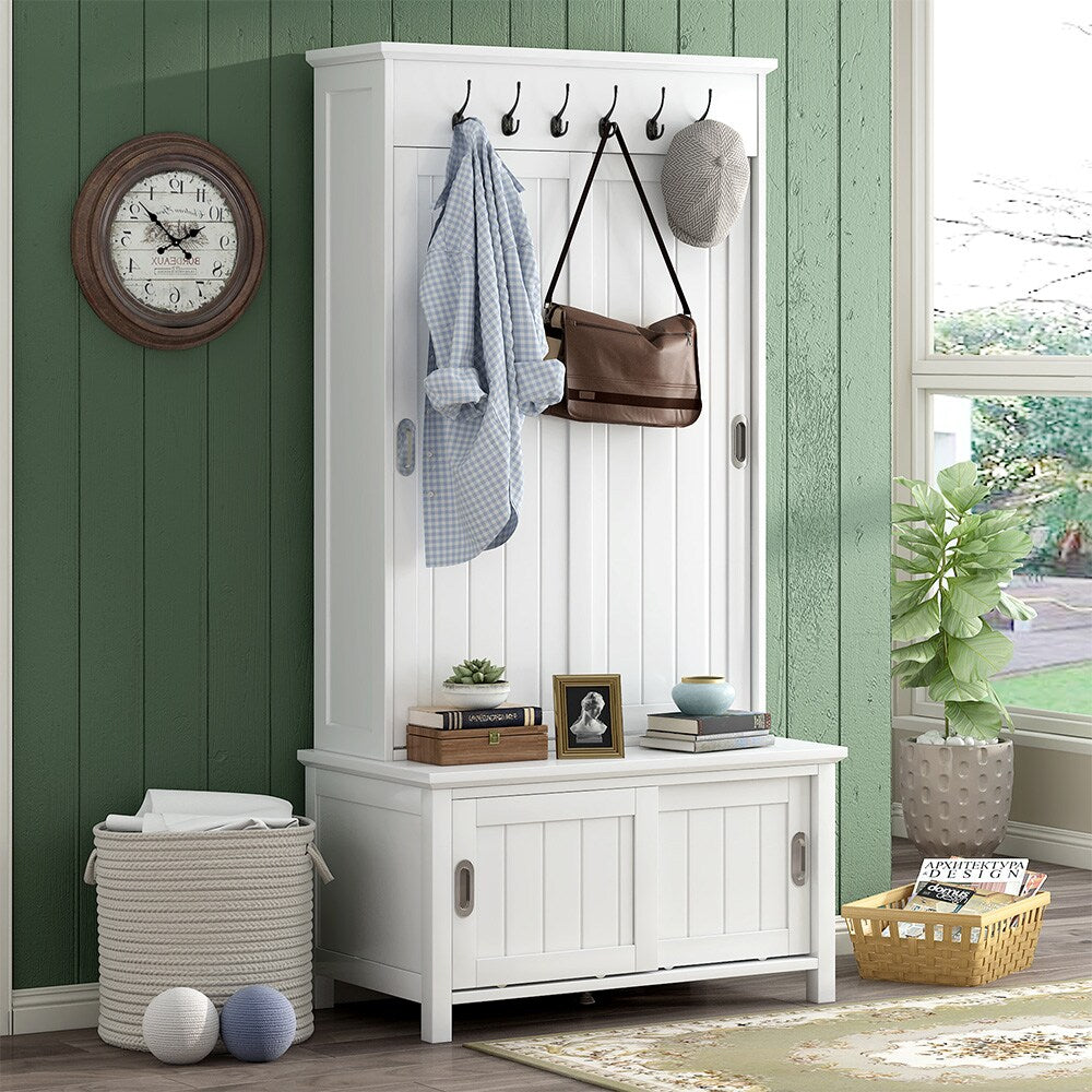 Runesay Hall Tree Farmhouse 35.4-in White Composite Hall Tree