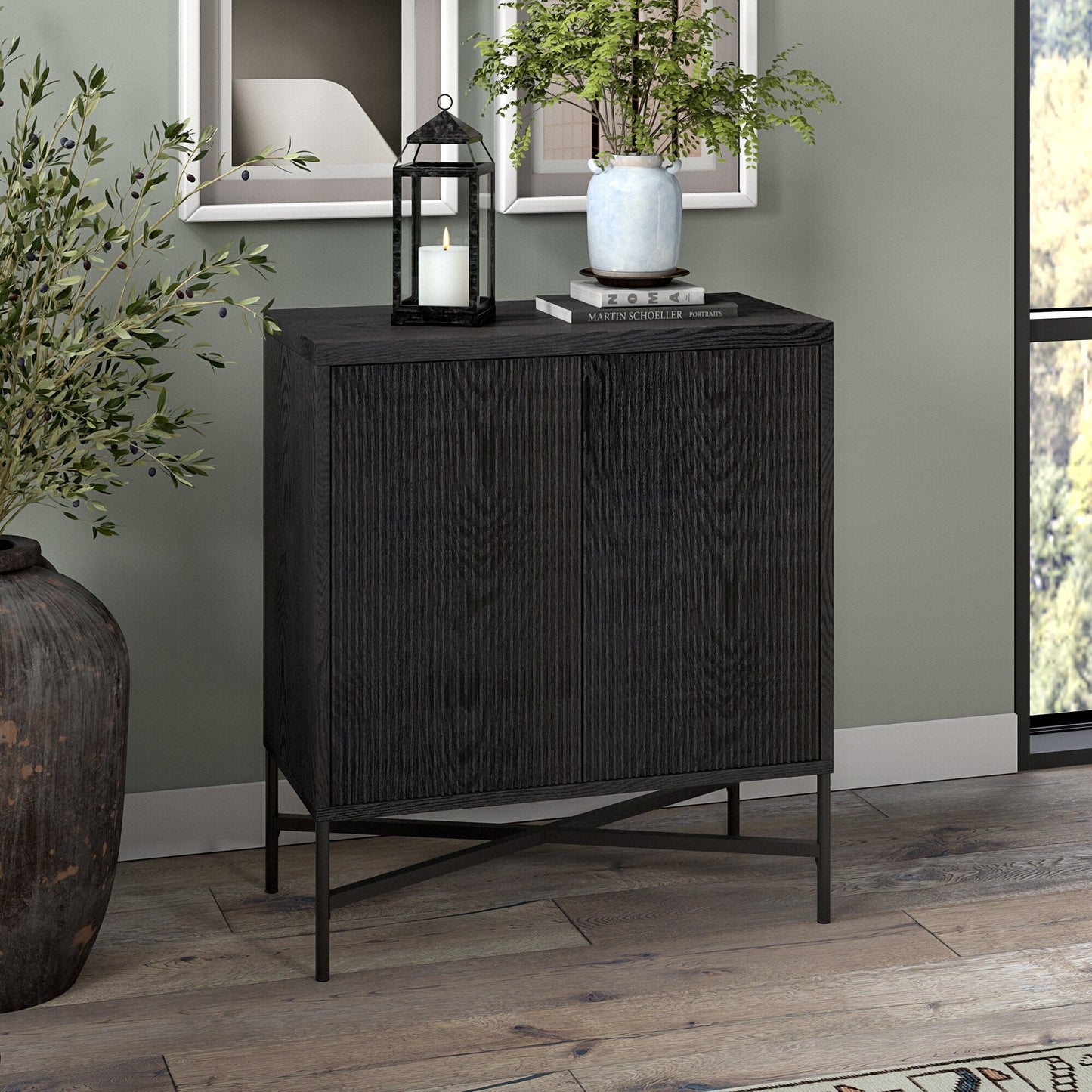 Hailey Home Brighton Black Grain 2-Shelf Office Cabinet
