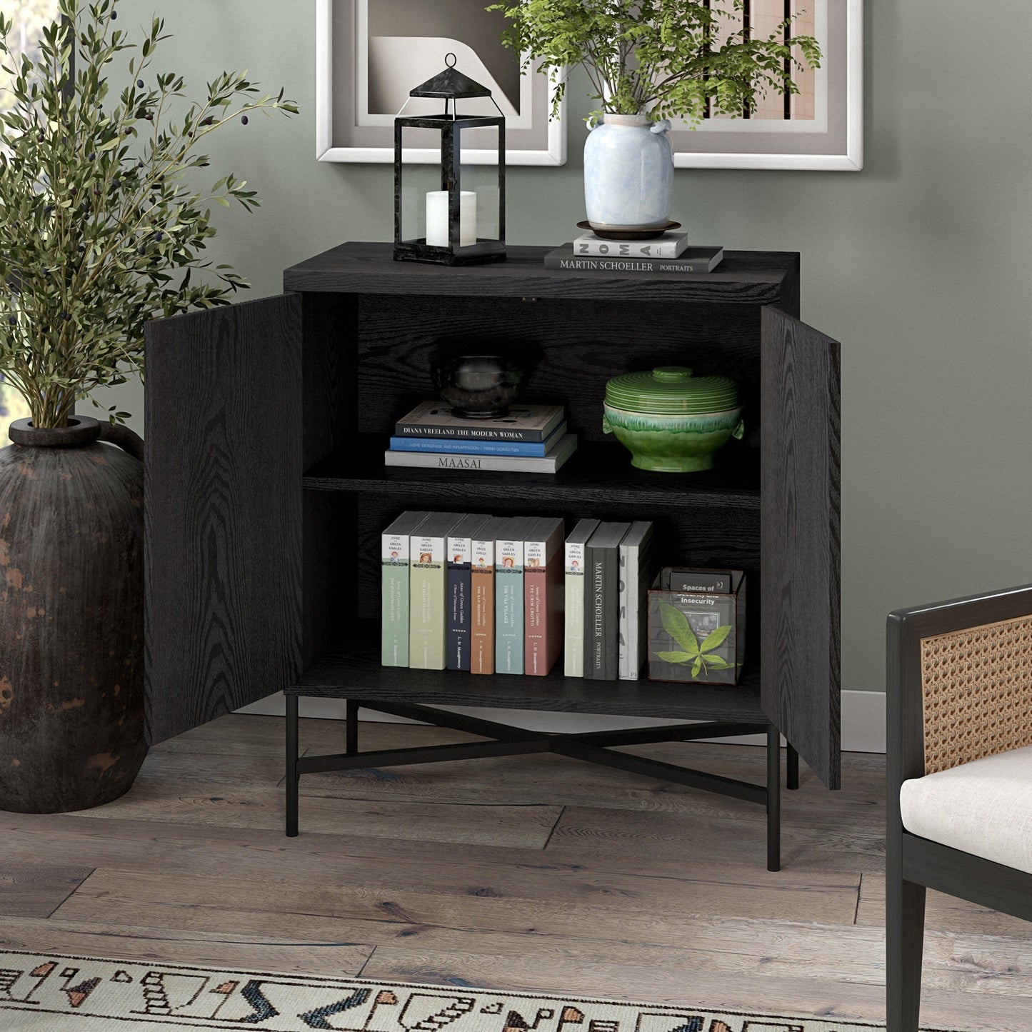 Hailey Home Brighton Black Grain 2-Shelf Office Cabinet
