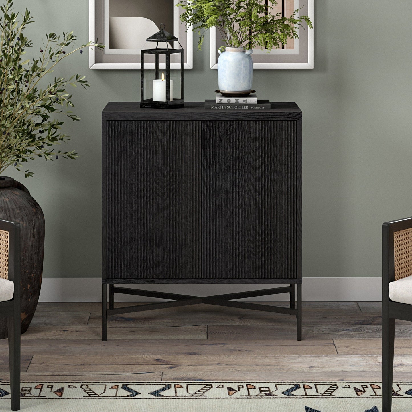Hailey Home Brighton Black Grain 2-Shelf Office Cabinet