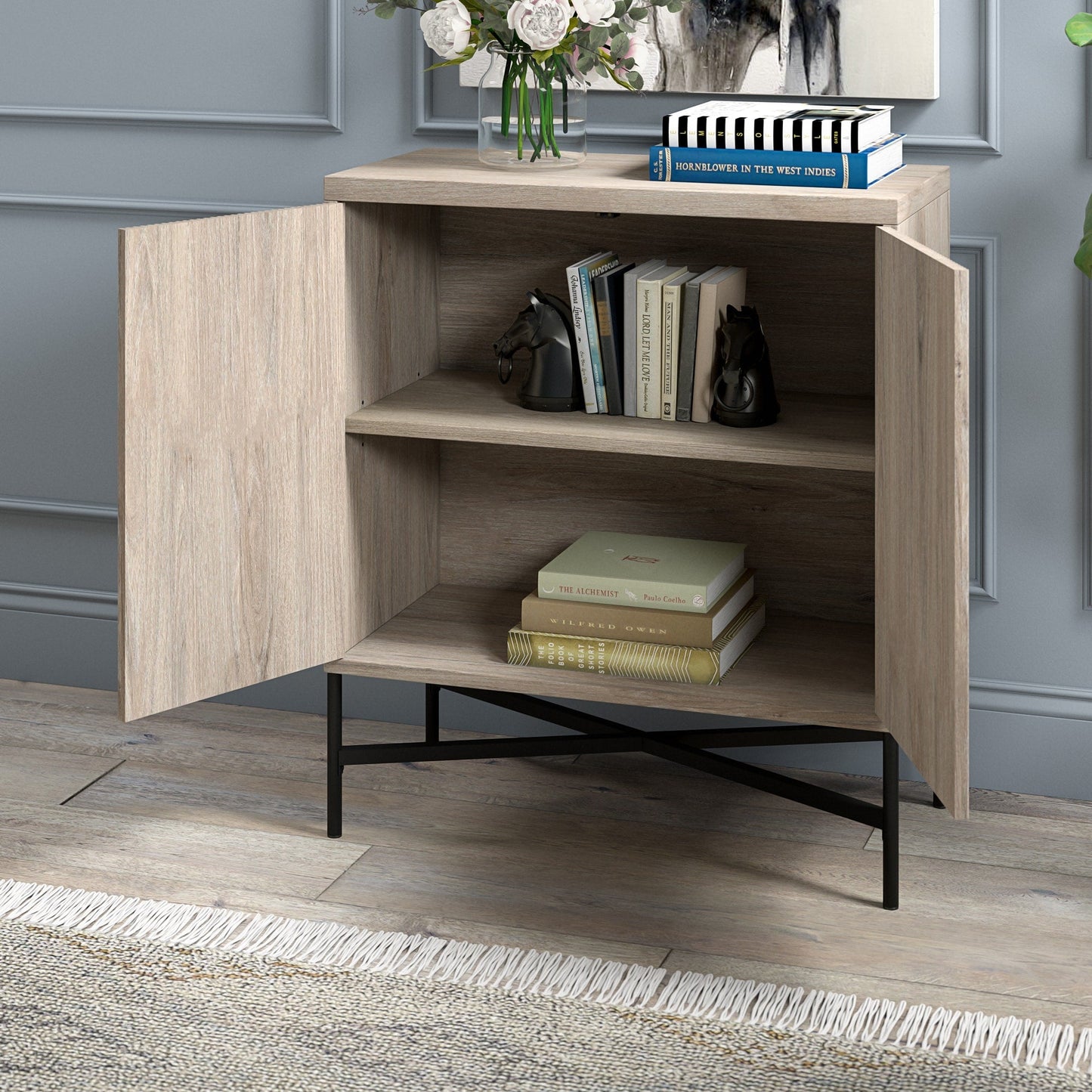 Hailey Home Brighton Antiqued Gray Oak 2-Shelf Office Cabinet