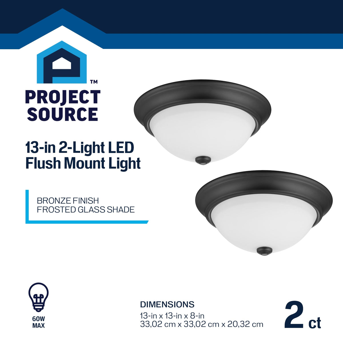 Project Source 2-Pack 13-in Bronze Modern/Contemporary Flush Mount Light