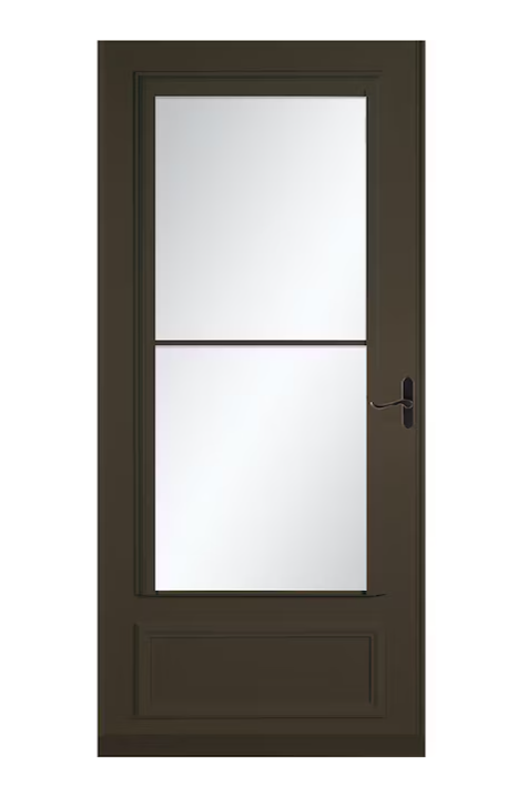 LARSON Savannah 36-in x 81-in Brown Mid-view Retractable Screen Wood Core Storm Door with Aged Bronze Handle