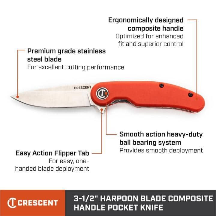 Crescent 3.5 in. Harpoon Blade Everyday Carry Pocket Knife with Rawhide Composite Handle