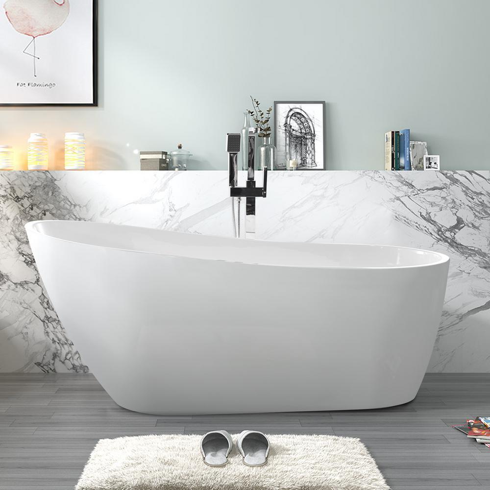 Colombes 67 in. Acrylic Flatbottom Freestanding Bathtub in White - Super Arbor