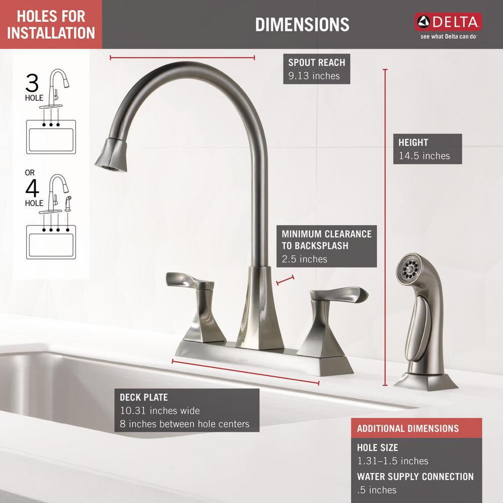 Everly 2-Handle Standard Kitchen Faucet with Spray in Stainless - Super Arbor