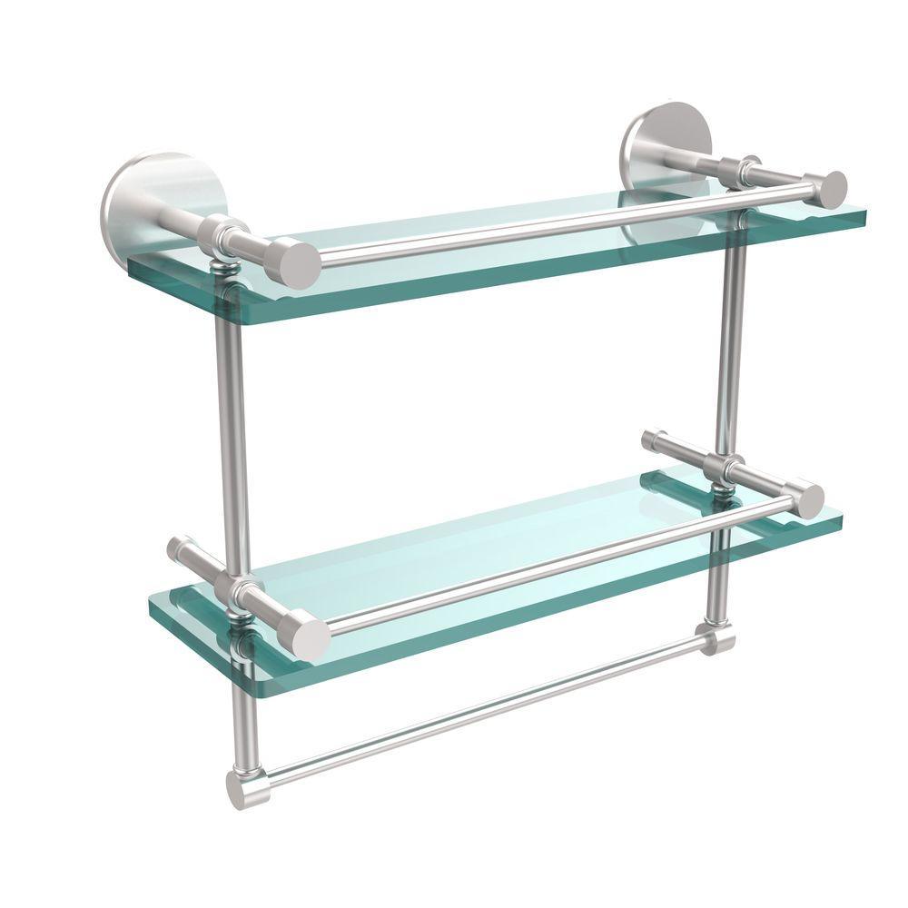 16 in. L  x 12 in. H  x 5 in. W 2-Tier Gallery Clear Glass Bathroom Shelf with Towel Bar in Matte Black - Super Arbor