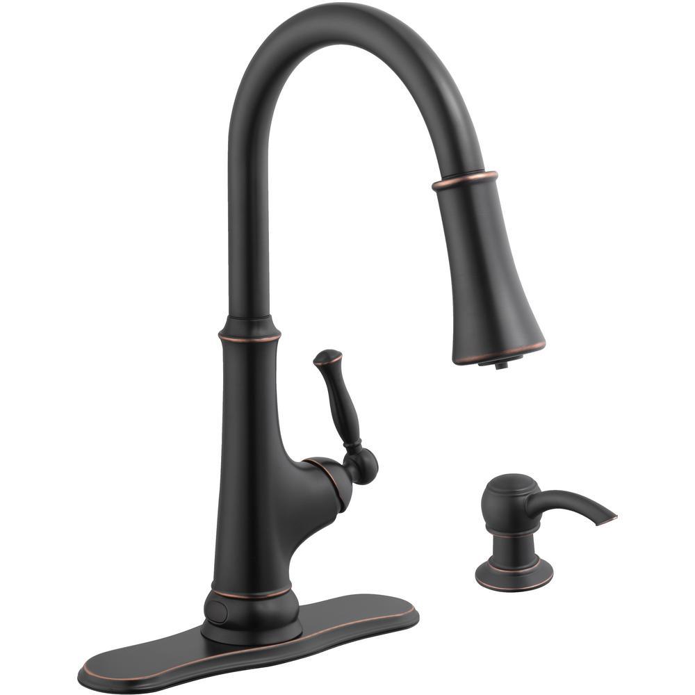 Touchless LED Single-Handle Pull-Down Sprayer Kitchen Faucet with Soap Dispenser in Stainless Steel - Super Arbor