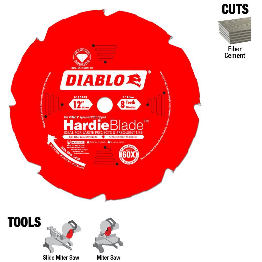 12 in. x 8-Tooth Polycrystalline Diamond (PCD) Tipped James Hardie/Fiber Cement Cutting Saw Blade - Super Arbor