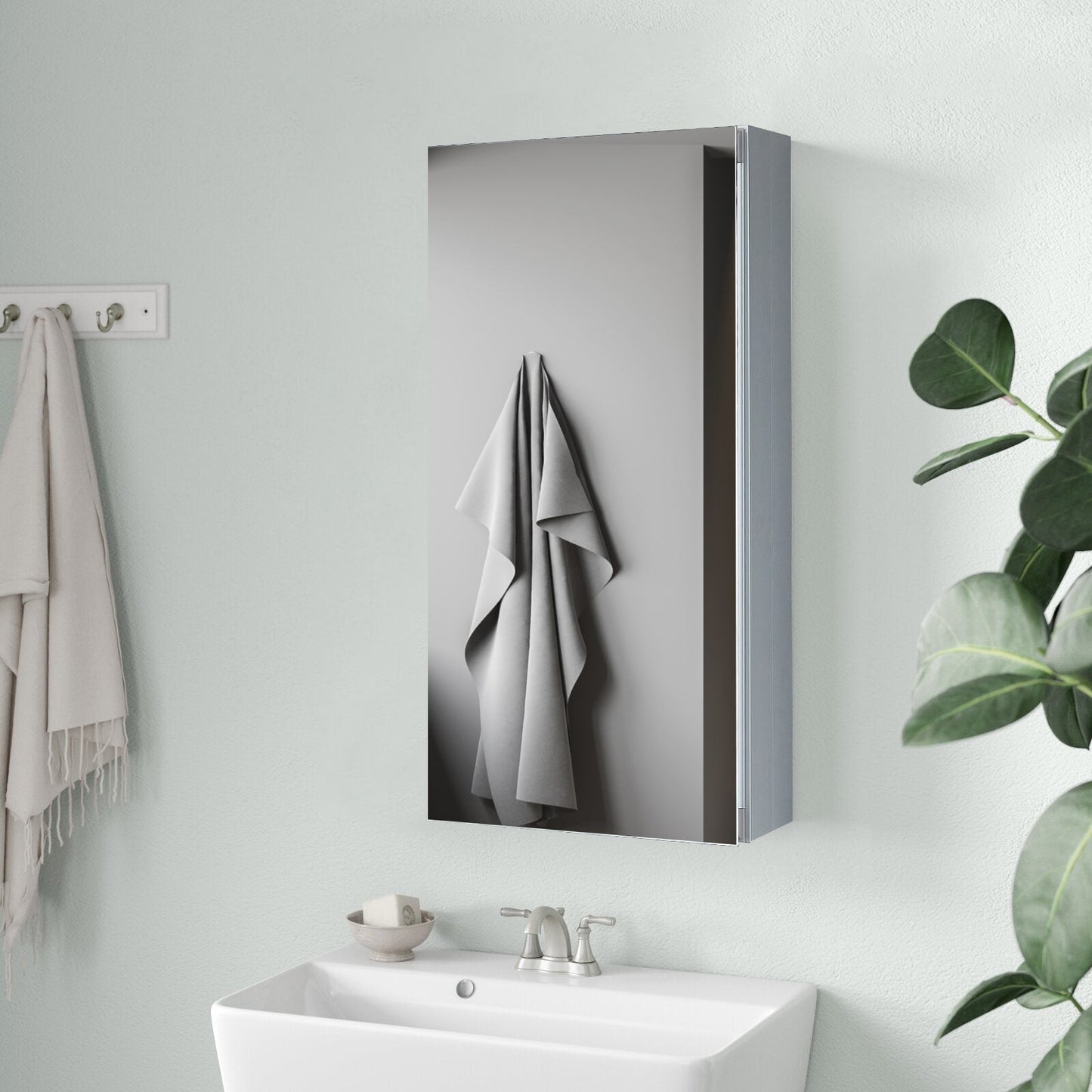 Forclover DON 15-in x 24-in Surface/Recessed Mount Satin Mirrored Soft Close Medicine Cabinet