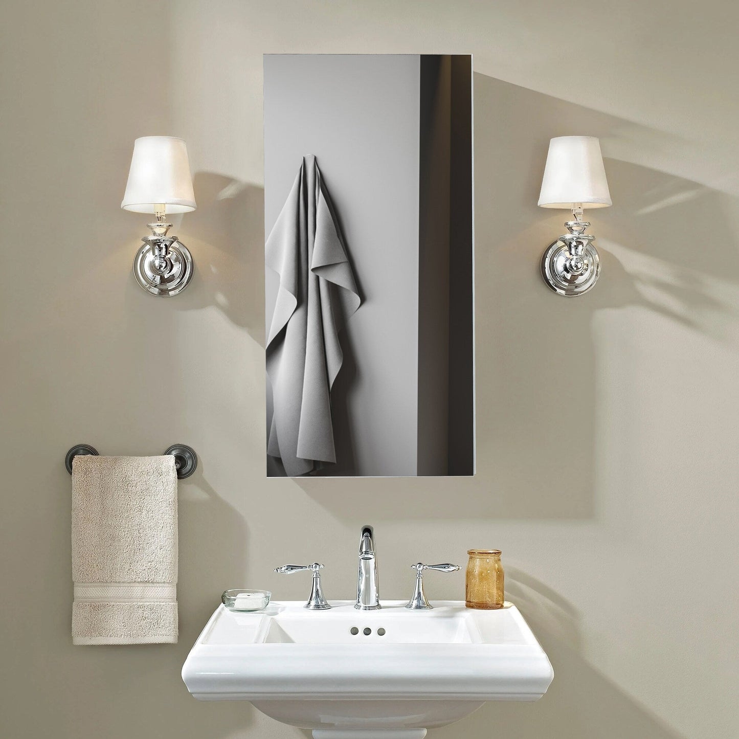 Forclover DON 15-in x 24-in Surface/Recessed Mount Satin Mirrored Soft Close Medicine Cabinet