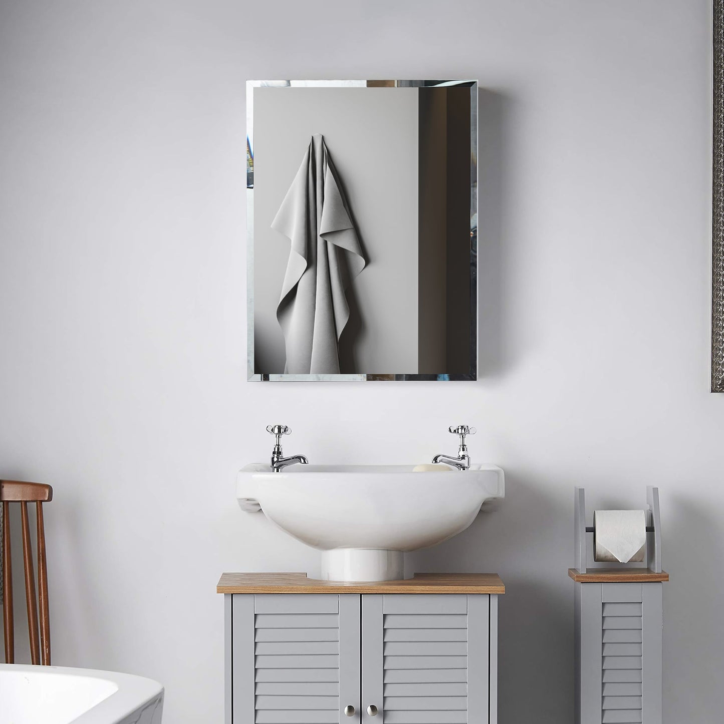 Forclover KF 19-in x 30-in Fog Free Surface/Recessed Mount Black Mirrored Soft Close Medicine Cabinet