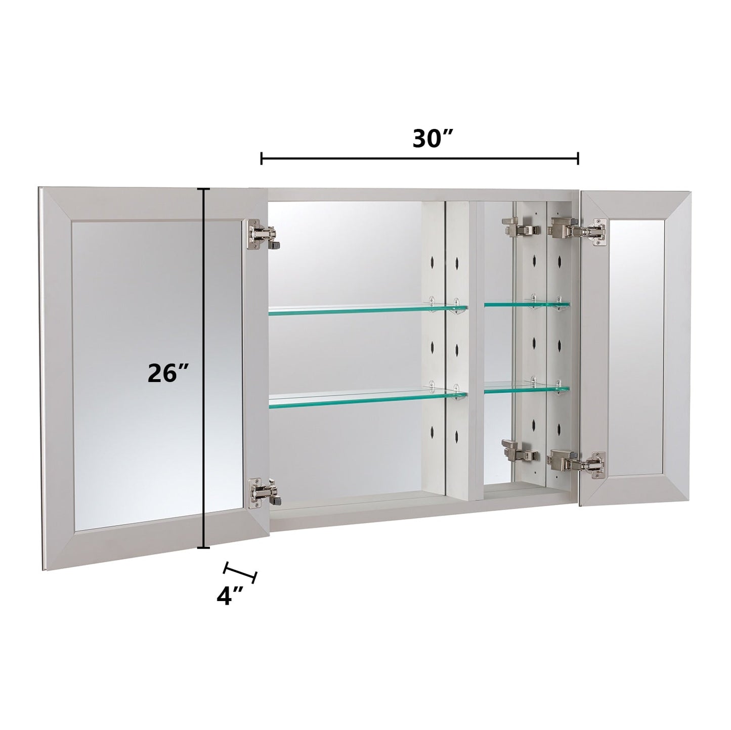 Forclover KF 30-in x 26-in Surface/Recessed Mount Satin Mirrored Soft Close Medicine Cabinet