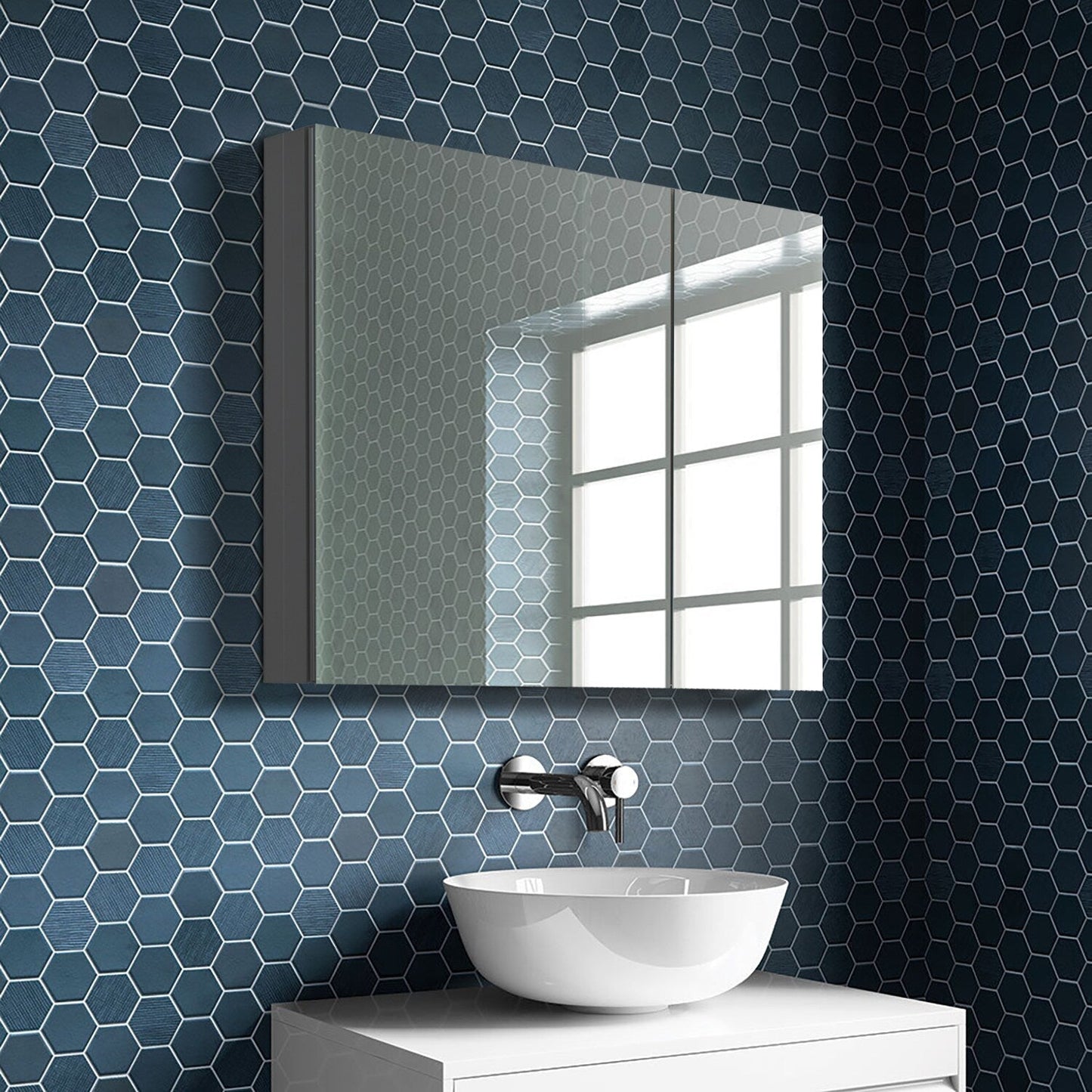 Forclover KF 30-in x 26-in Surface/Recessed Mount Satin Mirrored Soft Close Medicine Cabinet