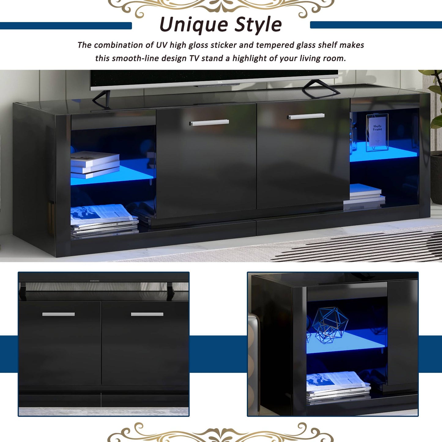 Yiekholo Modern/Contemporary Black Tv Cabinet (Accommodates TVs up to 70-in)
