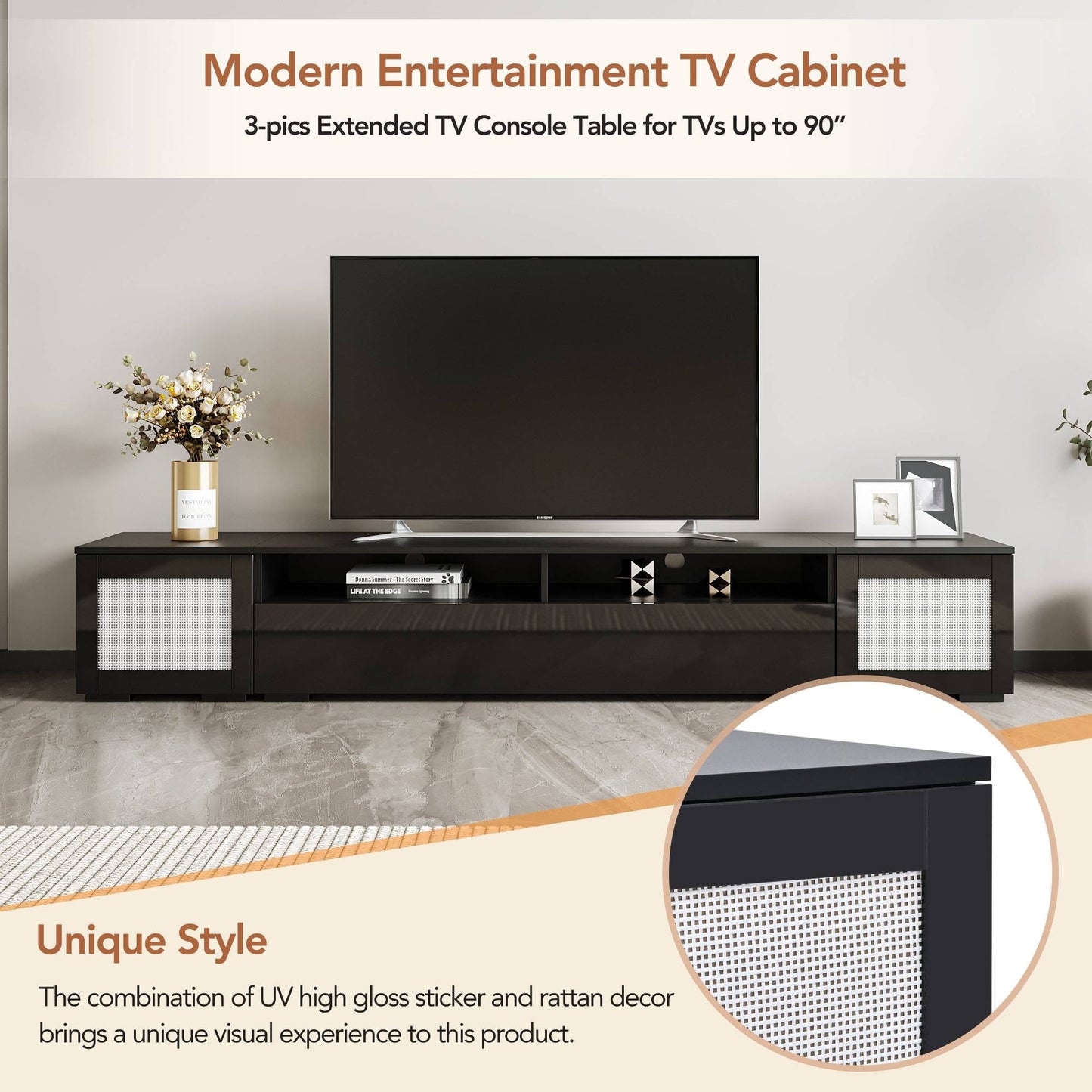 Yiekholo Modern/Contemporary Black Tv Cabinet (Accommodates TVs up to 80-in)