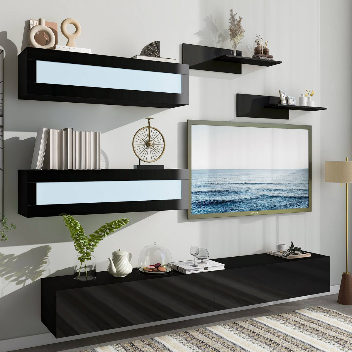Yiekholo Modern/Contemporary Black Tv Cabinet (Accommodates TVs up to 80-in)