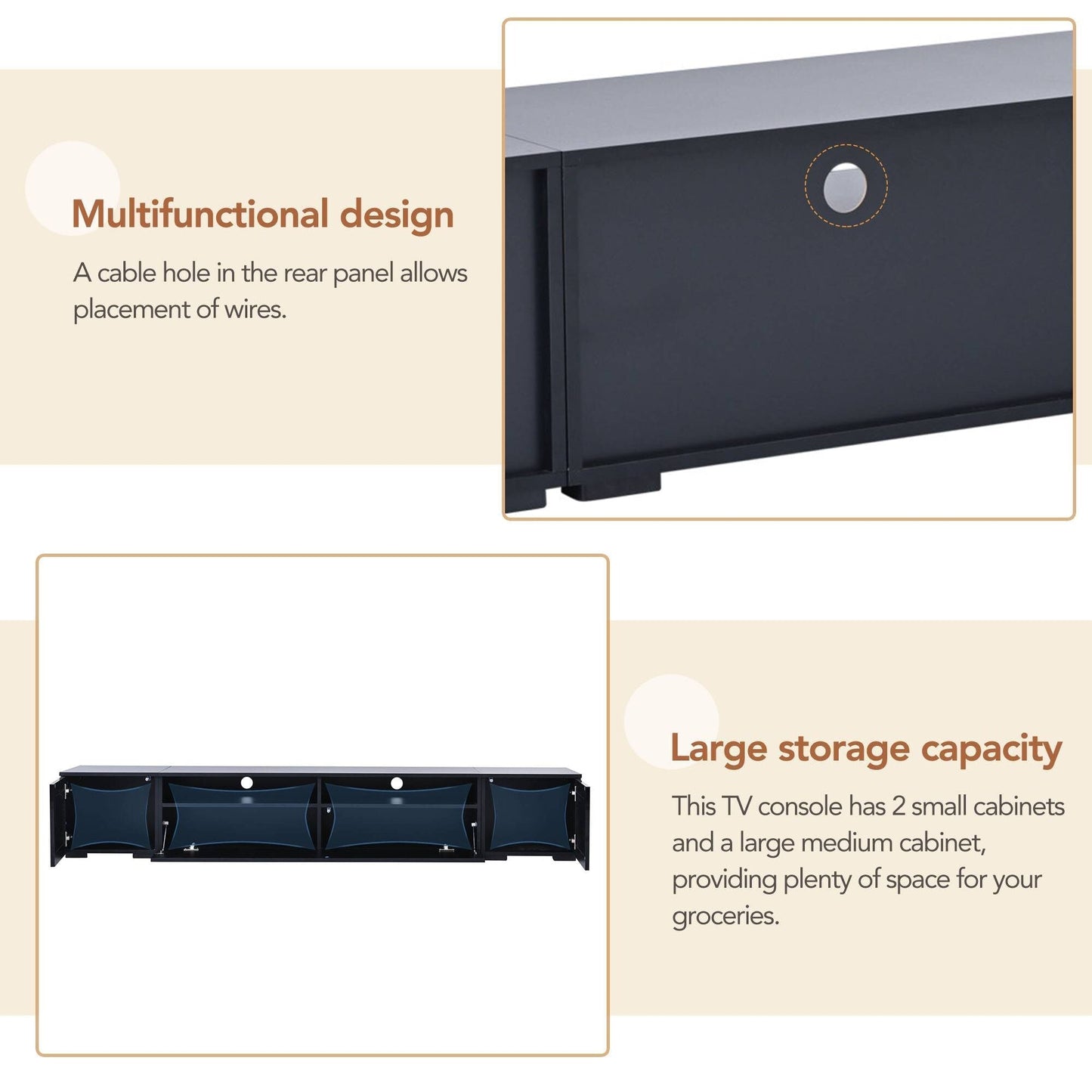 Yiekholo Modern/Contemporary Black Tv Cabinet (Accommodates TVs up to 80-in)