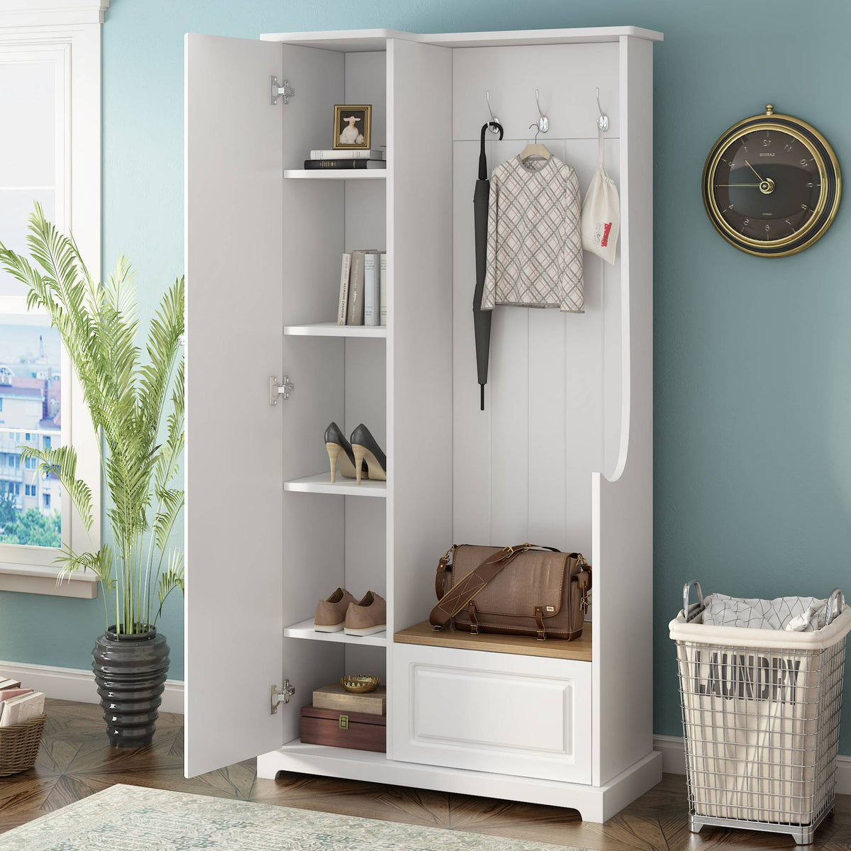 Yiekholo Casual 35.55-in White Wood Hall Tree