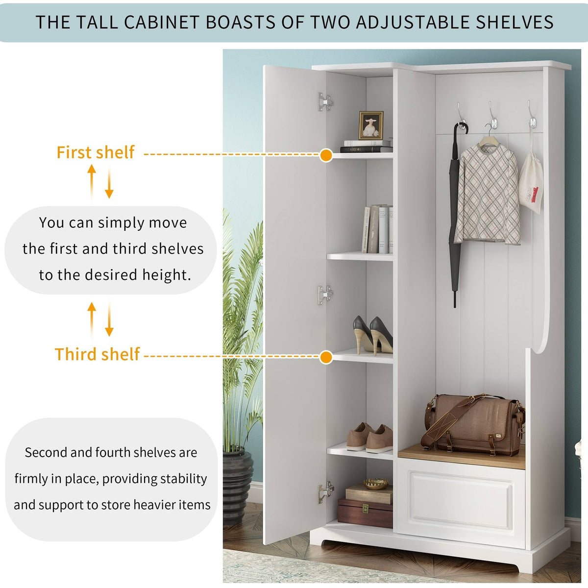 Yiekholo Casual 35.55-in White Wood Hall Tree