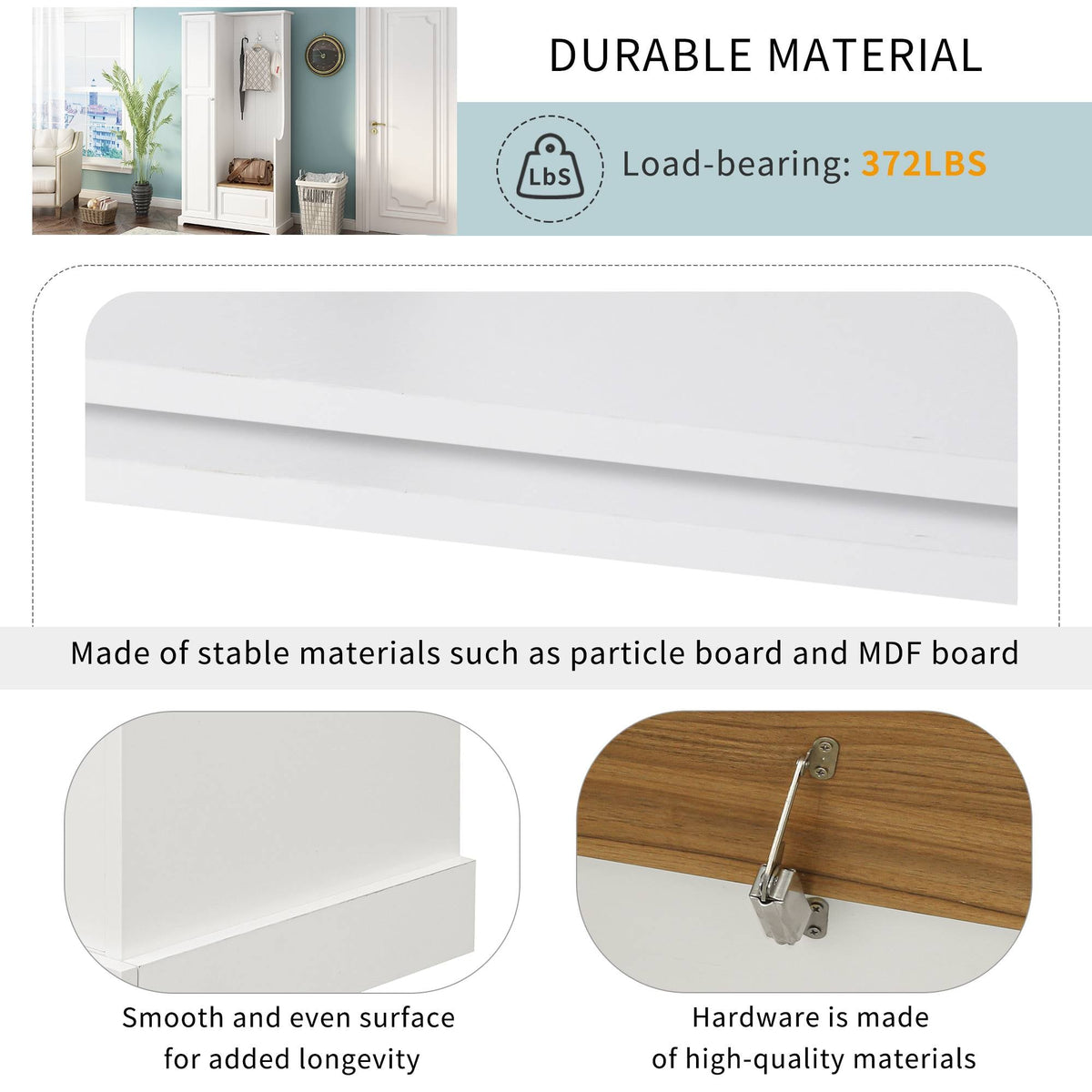Yiekholo Casual 35.55-in White Wood Hall Tree