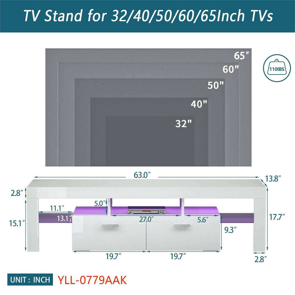 Yiekholo Modern/Contemporary White Tv Cabinet (Accommodates TVs up to 65-in)