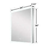 Forclover 24-in x 30-in Lighted LED Fog Free Surface/Recessed Mount Silver Mirrored Soft Close Medicine Cabinet with Outlet