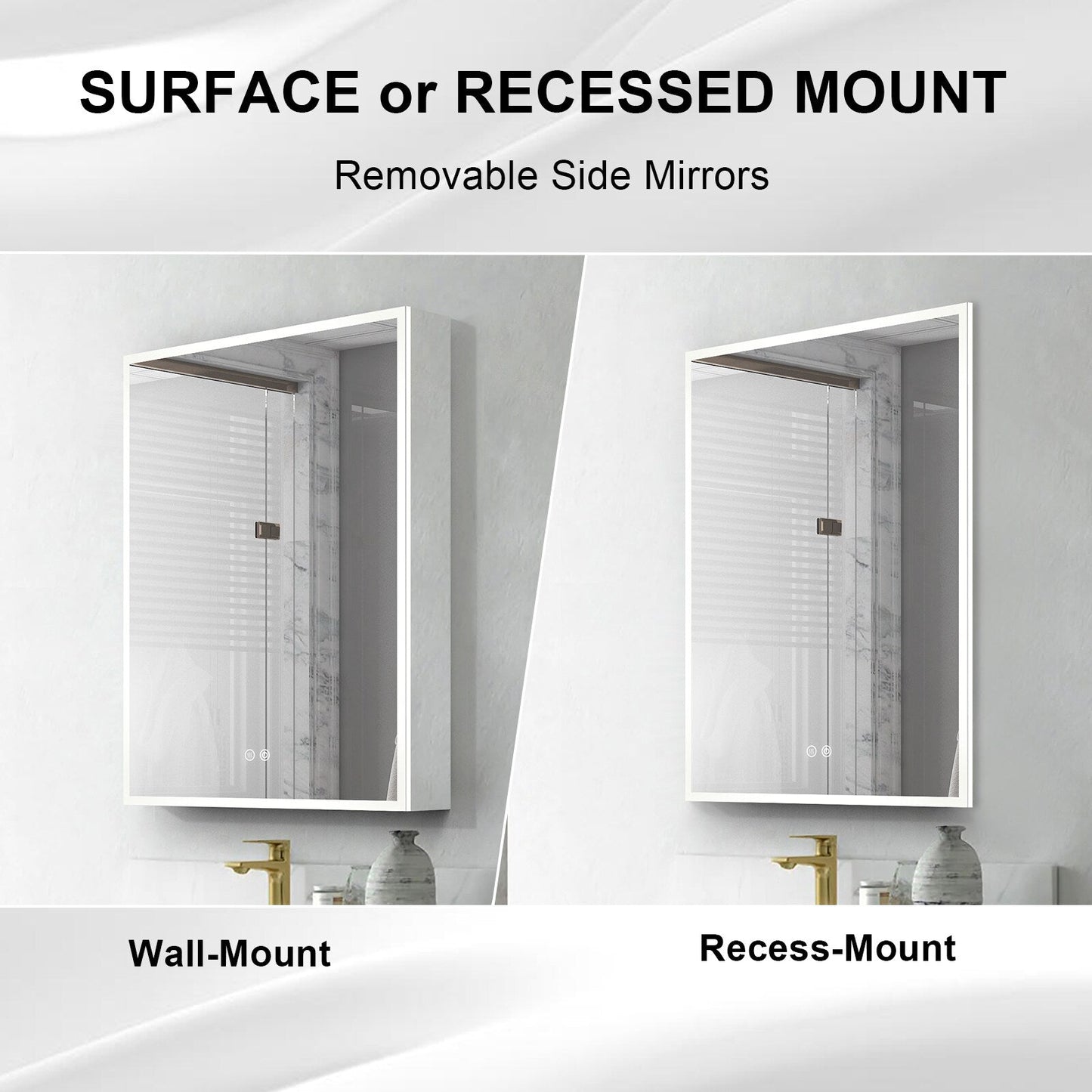 Forclover 24-in x 30-in Lighted LED Fog Free Surface/Recessed Mount Silver Mirrored Soft Close Medicine Cabinet with Outlet