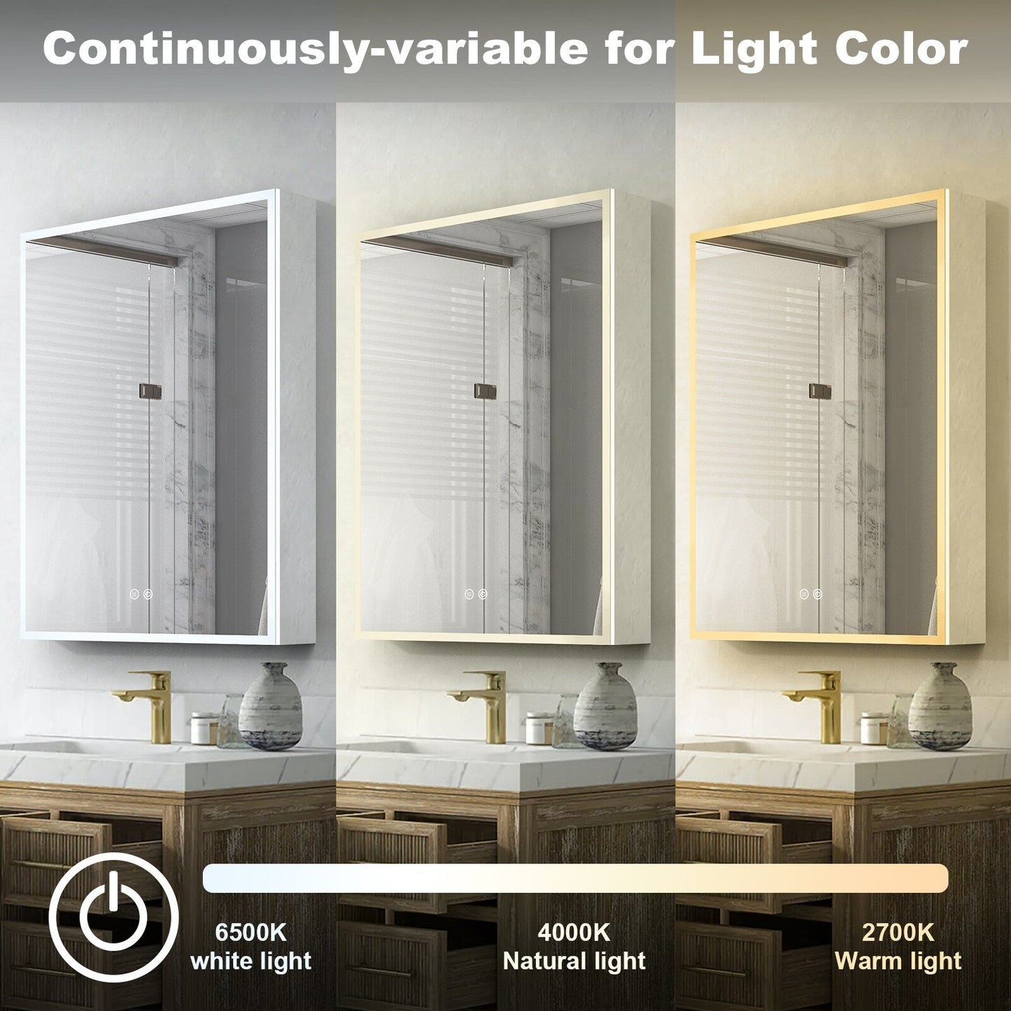Forclover 24-in x 30-in Lighted LED Fog Free Surface/Recessed Mount Silver Mirrored Soft Close Medicine Cabinet with Outlet